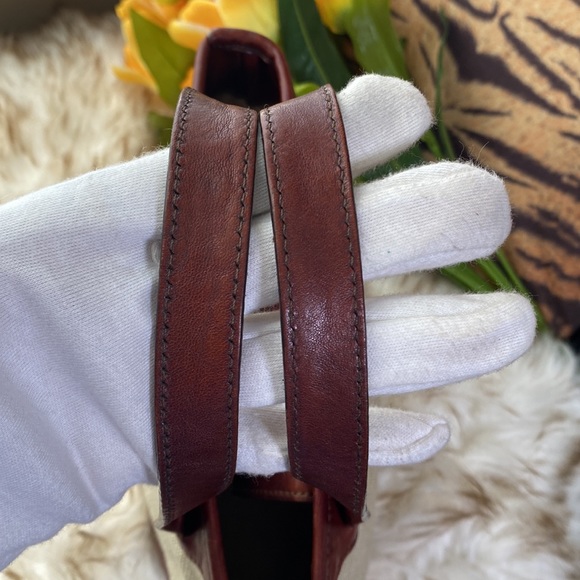Brahmin vintage mini tan canvas handbag with brown leather trim - Picture 6 of 9